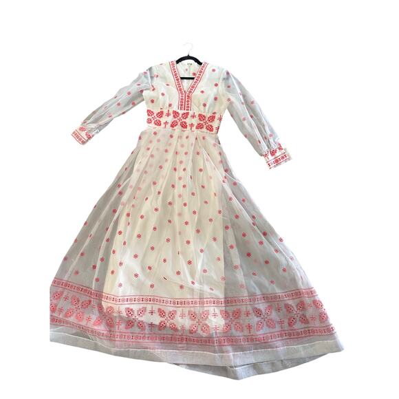 Vintage Avalon Classics Maxi Dress Womens 8 Boho Maxi White Red 70’s Bohemian - Picture 5 of 5